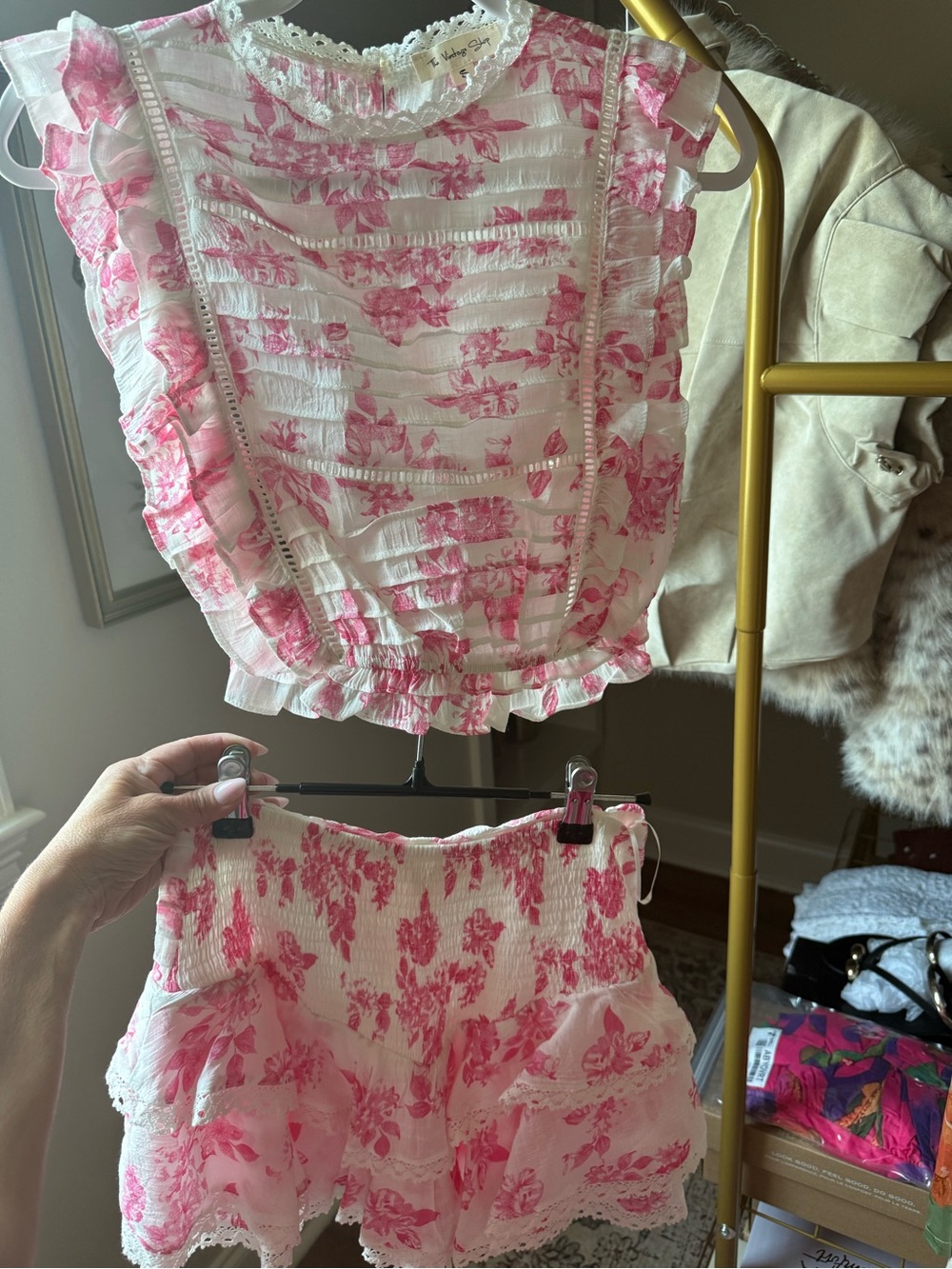Pink Floral Ruffle Tank & Skort Set